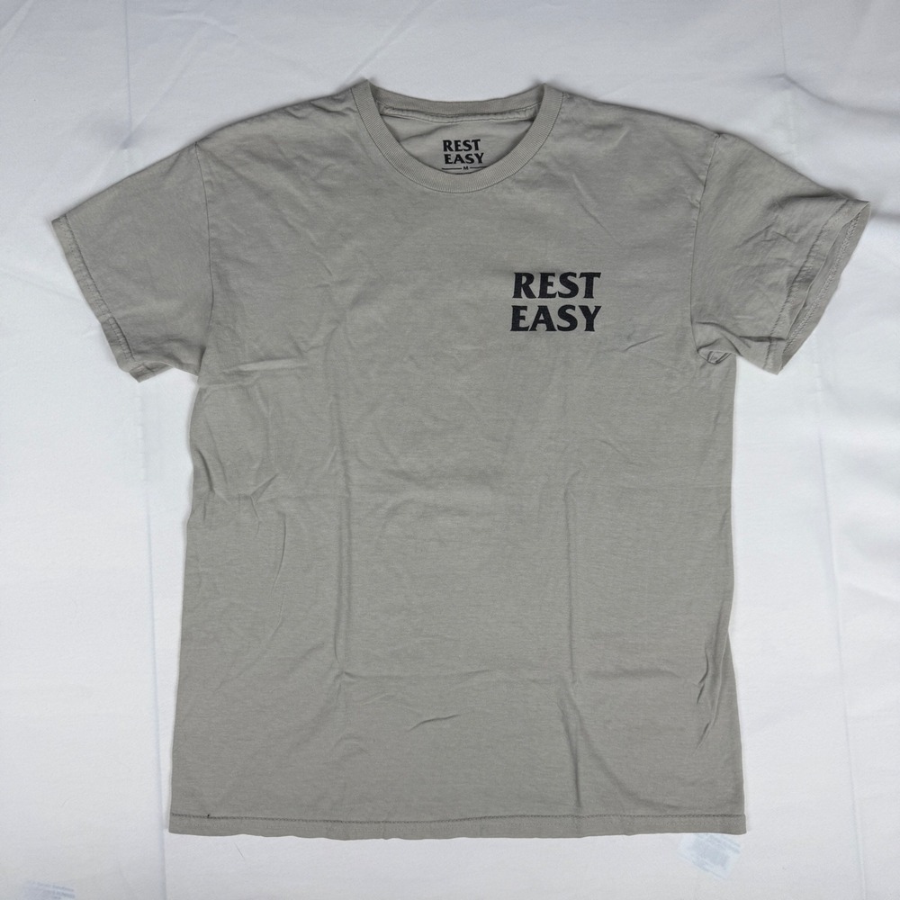 Rest Easy No Bad Vibes Skeleton Shaka Palm Tree Graphic T-Shirt Tan Mens Medium